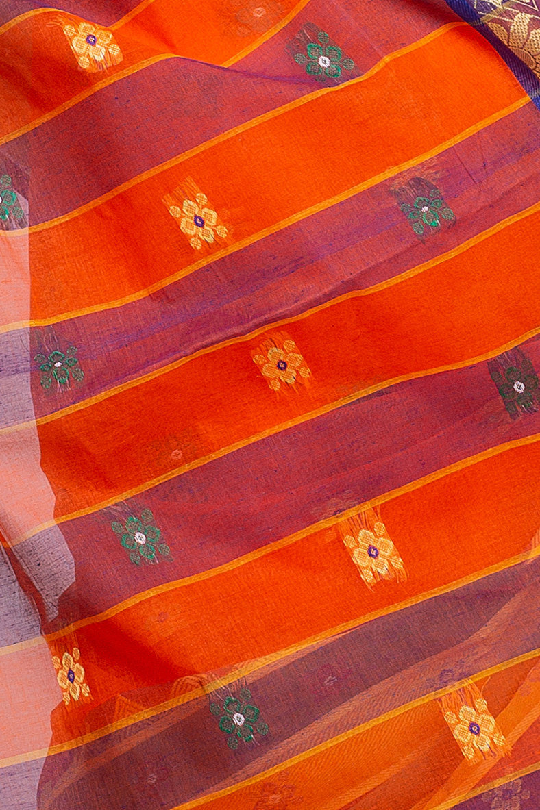 Dark Orange Pure Cotton FulPar Tant Saree (865)